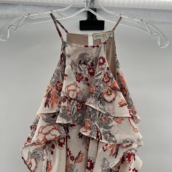 Love Fire Women's Floral Ruffled Halter Maxi Dress Cream/Multi Size Small - Picture 2 of 9